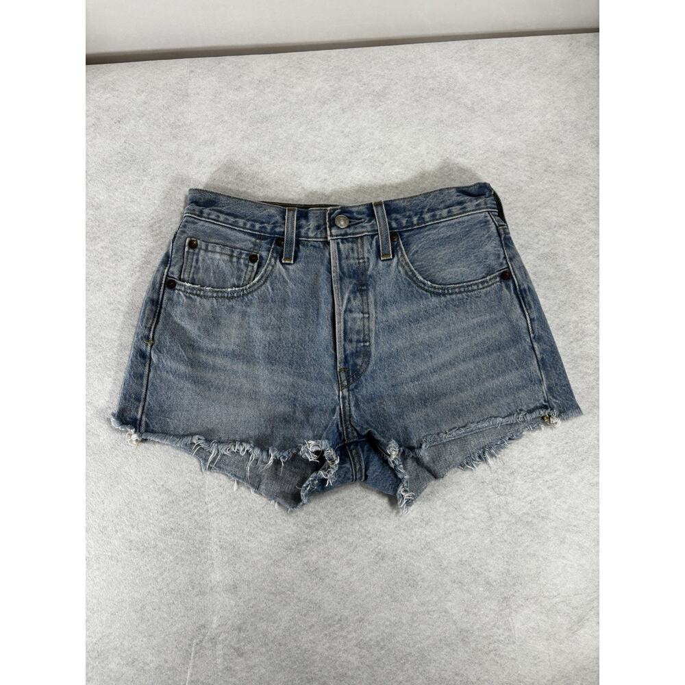 Levi’s 501 Cut Off Denim Shorts Women 26 Blue Distressed Frayed Raw Hem
